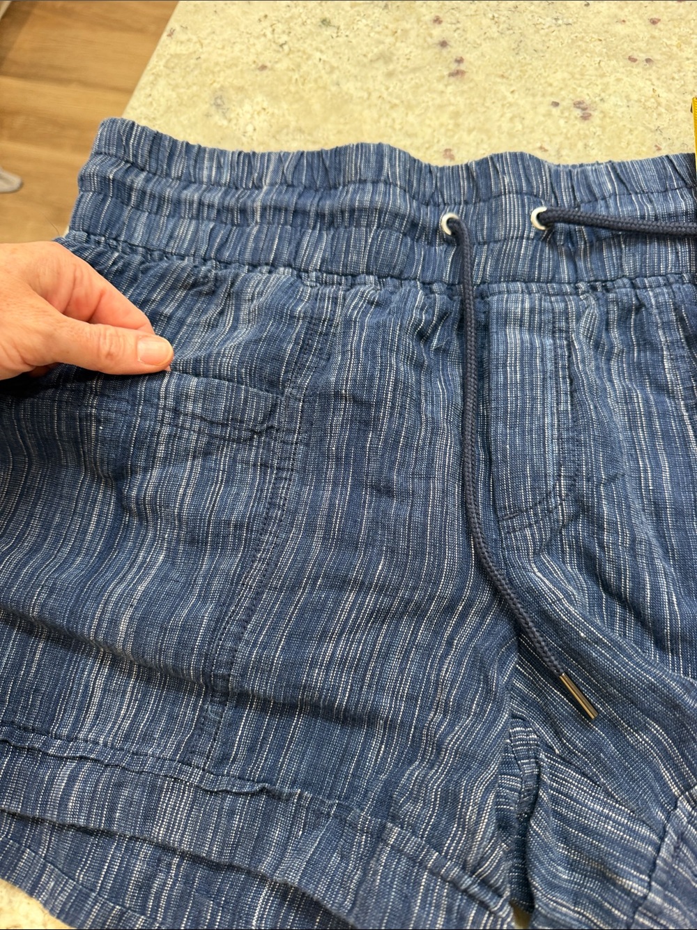 Athleta Cabo Blue 100% Linen Textured Drawstring Shorts Size 0 and 8 - Picture 11 of 11
